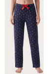 Viskon Lacivert Çapa Desenli Kadın Pijama Altı - Katlı Üst Genel Görünüm | Linay Butik Kadın Ev Giyimi